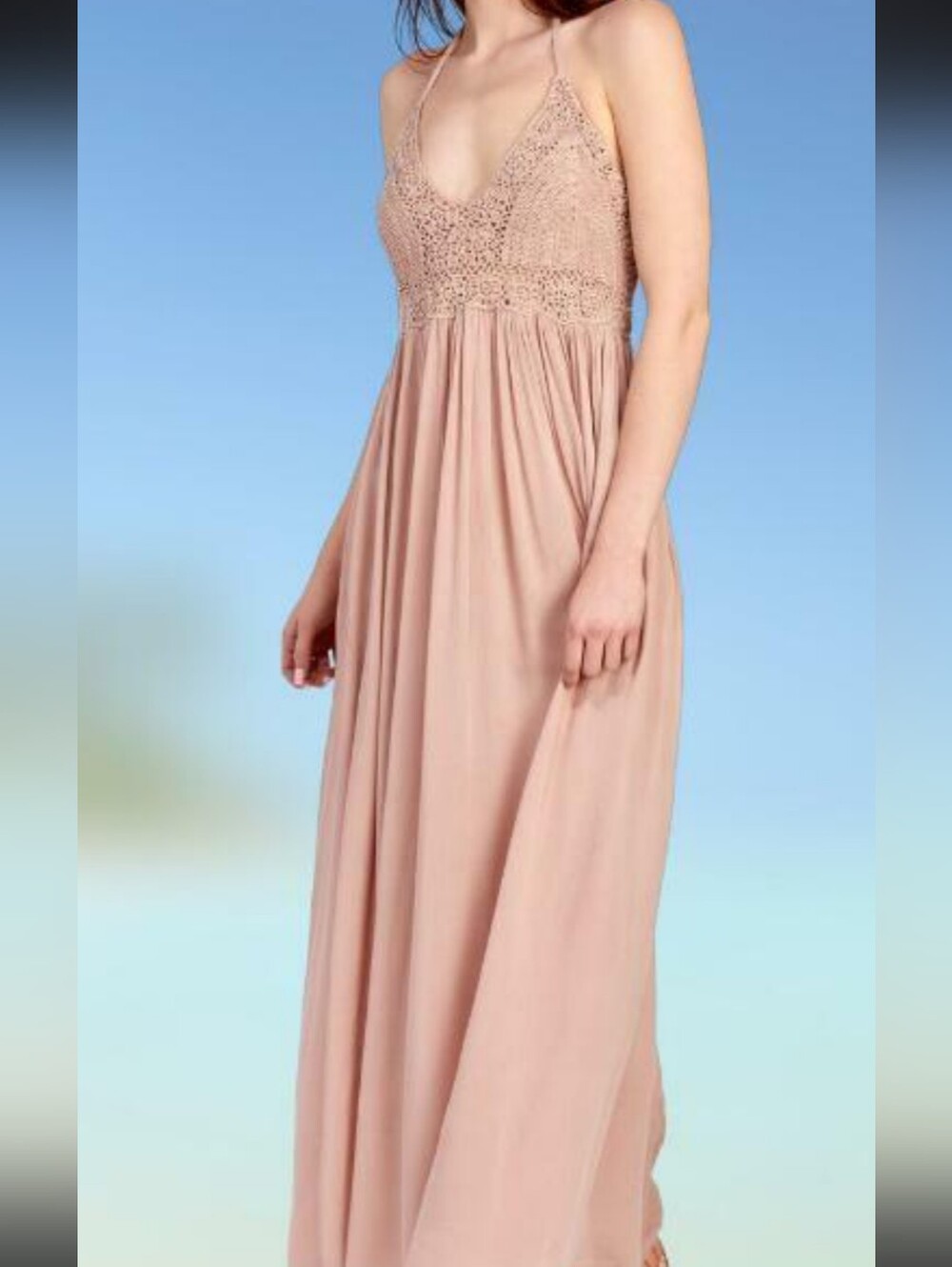Blush Crochet Bodice Maxi Dress - Sleeveless V-Neck